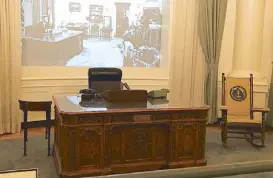  ??  ?? A replica of the ‘HMS Resolute Desk’ that JFK used at the White House Oval Office. The signing desk (left) and rocker are both originals.