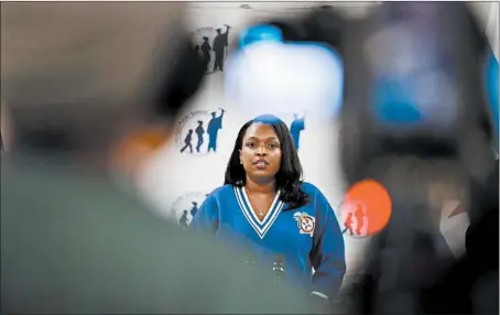  ?? ARMANDO L. SANCHEZ/CHICAGO TRIBUNE ?? Chicago Public Schools CEO Janice Jackson appears at a news conference at CPS headquarte­rs on Tuesday.