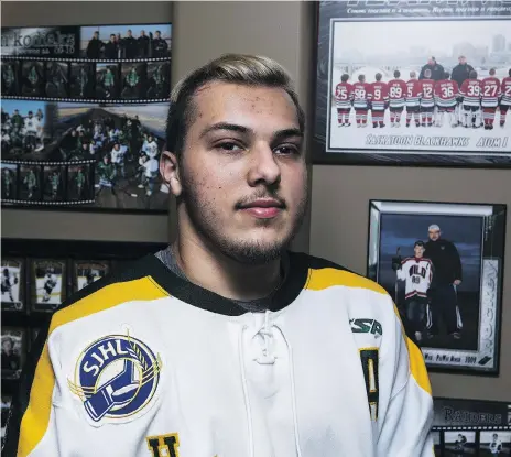  ??  ?? Kaleb Dahlgren, one of the survivors of the April 6 Humboldt Broncos bus crash, hopes to resume his hockey career this fall. The 20-year-old winger, who long dreamed of playing university hockey, has committed to play for the York University Lions in...