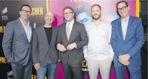  ?? GETTY IMAGES ?? AMC Networks president and general manager Charlie Collier, left, showrunner Sam Catlin, producer Seth Rogen, producer Evan Goldberg and AMC Networks CEO Josh Sapan attend AMC’s Preacher season 2 première in Los Angeles.