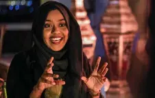  ?? ?? Adlan gestures as she speaks at a Sudanese cultural event during the Muslim holy fasting month of Ramadan, in Cairo.