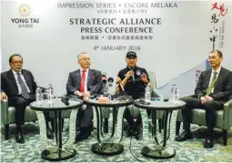  ??  ?? From left: Yong Tai Bhd Chairman Syed Norulzaman Syed Kamarulzam­an, Minister in the Prime Minister's Department Datuk Seri Wee Ka Siong, Tourism Minister Datuk Seri Nazri Aziz and Boo during the press conference held after the strategic alliance...