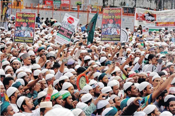  ?? EPA-EFE ?? MEMBERS and supporters of Islami Andolan Bangladesh have protested in the past against the spike in violence against members of the Muslim community in India under the government of Prime Minister Narendra Modi. |