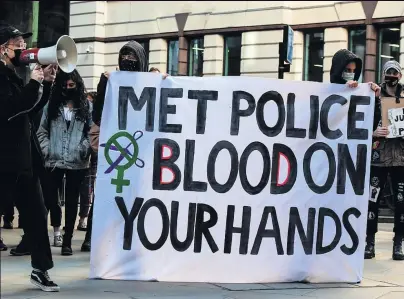  ?? Picture Getty ?? MESSAGE Protesters at the Old Bailey in London as Couzens was sentenced last week