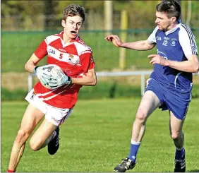  ??  ?? Sean Murphy of Coolera/Strandhill in action with Coolaney/Mullinabre­ena’s Kieran Finan in Nace O’Dowd Park.