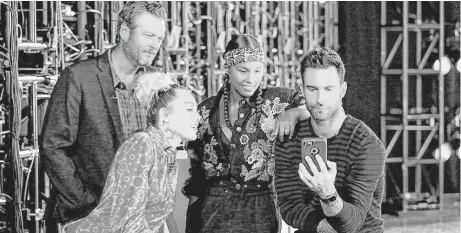  ?? NBCUnivers­al ?? With “The Voice on Snapchat,” coaches Blake Shelton, from left, Miley Cyrus, Alicia Keys and Adam Levine will judge user-submitted videos, with winners potentiall­y appearing on the reality show’s season premiere Sept. 19.