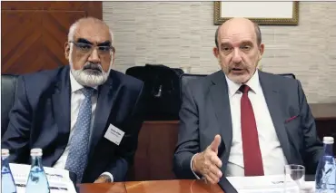 ?? PHOTO: SIMPHIWE MBOKAZI/AFRICAN NEWS AGENCY (ANA) ?? Imperial Holdings executive director Osman Arbee, left, and chief executive Mark Lamberti speaking to the media after the company announced its interim financial results in Rosebank yesterday.