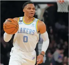  ?? AP FILE PHOTO/FRANK FRANKLIN II ?? With the NBA All-Star break over as the regular season resumes, veteran guard Russell Westbrook is remaining in Los Angeles and the Western Conference — but he has gone from the Lakers to the Clippers, who are higher in the standings.