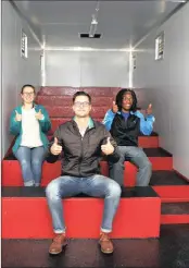  ?? PICTURES: BONGANI MBATHA ?? A community cinema was launched in Hammarsdal­e on Saturday. Pictured are Bianca Ivankovic, Stefano Horning and Lawrence Jali of Shap Shap Cinemas, which establishe­d the facility.