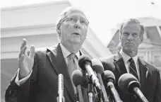  ?? MICHAEL REYNOLDS, EUROPEAN PRESSPHOTO AGENCY ?? Senate Majority Leader Mitch McConnell delivers remarks on health care to the news media outside the White House following a lunch with President Trump on Wednesday.