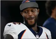  ?? RJ SANGOSTI — THE DENVER POST ?? Denver Broncos safety Kareem Jackson (22) jokes with a teammate during a preseason game at State Farm Stadium on August 11, 2023in Glendale, Arizona.