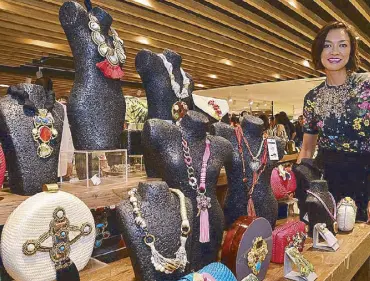  ??  ?? Joyce Oreña with her display of uniquely Filipino accessorie­s available at Kultura in SM Makati