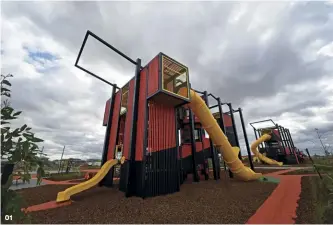  ??  ?? 01 — The towers at the Mambourin playground combine tube slides, rope play and educationa­l activities into a colourful play structure. Photo: Omnitech Playground­s