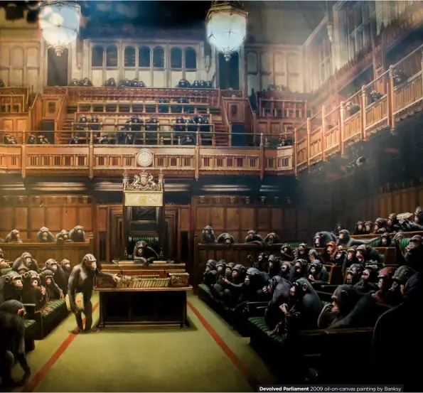  ?? ?? Devolved Parliament 2009 oil-on-canvas painting by Banksy