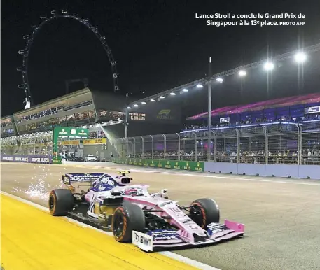  ?? PHOTO AFP ?? Lance Stroll a conclu le Grand Prix de Singapour à la 13e place.