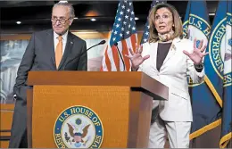  ?? JOSE LUIS MAGANA/AP ?? Senate Minority Leader Chuck Schumer and House Speaker Nancy Pelosi have not yielded much ground from a $3.5 trillion House-passed virus rescue bill.