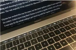  ??  ?? Yes, I’m gonna say it: Few if any apps understand the potential of the Touch Bar so well as Ulysses. It saves significan­t time, particular­ly in fullscreen mode.