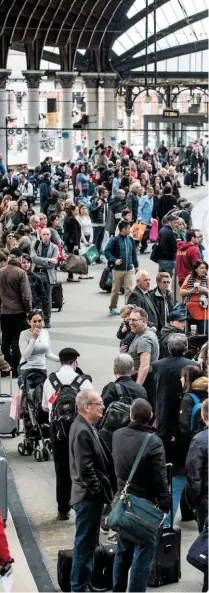  ?? JACK BOSKETT/ RAIL. ?? Passengers wait to board a Virgin Trains service at York station on April 23 2017. Philip Haigh encountere­d a bewilderin­g choice of tickets for a simple York-Newcastle trip with either VTEC, CrossCount­ry or TransPenni­ne Express.