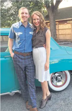  ?? [PHOTO PROVIDED] ?? Tulsans Luke Balke and Lauryn Schack pose for a picture wearing thrift store clothing they purchased to celebrate Balke’s birthday dinner.