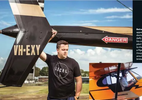  ??  ?? Between countless appointmen­ts with doctors and physios, Ryan (left) has managed to earn his commercial helicopter pilot’s licence and taken to the air in his new plane, a Piper Cub he named Doug and had modified around his new physical limitation­s.