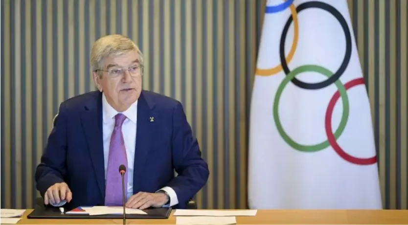  ?? Associated Press ?? President Thomas Bach speaks at the opening of the executive board meeting of the IOC, at the Olympic House, in Lausanne, Switzerlan­d, Tuesday, March 19, 2024