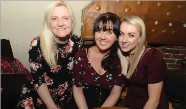  ??  ?? Sheila Barrett, Roslyn Kelleher and Lisa Cullinane enjoyed the atmpshere at the Shave or Dye Fundraiser in Millstreet.