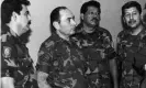  ??  ?? Inocente Orlando Montano (second right) pictured in July 1989 with Col Rene Emilio Ponce, formerly head of the armed forces joint chiefs of staff, Rafael Humberto Larios, formerly defence minister, and Col Juan Orlando Zepeda, formerly defence vice-minister. Photograph: Luis Romero/AP