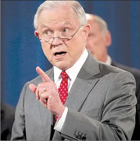  ?? AP/ANDREW HARNIK ?? In addition to announcing a crackdown on “extraordin­arily damaging” illegal leaks, Attorney General Jeff Sessions said Friday that he was reviewing the Justice Department’s policy on issuing subpoenas to reporters.