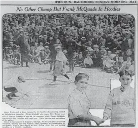  ?? BALTIMORE SUN ?? As illustrate­d on a May 1922 Baltimore Sun page, former marbles champion Frank McQuade Jr., left, shakes hands with opponent William “Red” Stoddard of Philadelph­ia.