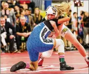  ?? KEVIN BOWYER PHOTOGRAPH­Y / CONTRIBUTE­D ?? Sidney’s Josie Davis (white singlet) won the 126-pound weight class at the Ohio High School Wrestling Coaches Associatio­n girls state wrestling championsh­ips Sunday at Hilliard Davidson.