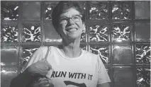  ?? JULIE OLIVER ?? Peggy Hickman uses running to help control schizophre­nia symptoms and to help raise awareness and funds for the disease.