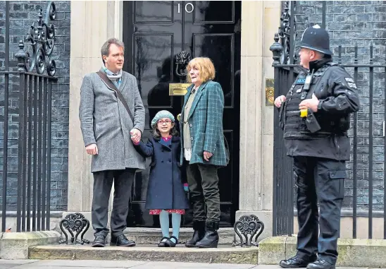  ??  ?? CAMPAIGN: Richard Ratcliffe, Nazanin’s husband, at No 10 with his mother Barbara and daughter Gabriella for talks with Prime Minister Boris Johnson last January.