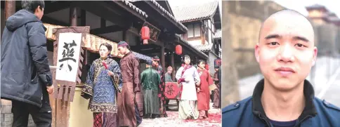  ?? — AFP photos ?? Extras dressed in period costume walking on set during filming for a Chinese TV drama at Hengdian World Studio. • (Right) Lu Qi, 24, from Hunan province posing for a portrait at Hengdian World Studios where he works as an extr for about RM63 a day.