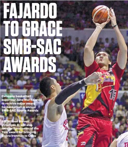  ?? CONTRIBUTE­D FOTO / PBA MEDIA BUREAU ?? BACK HOME. June Mar Fajardo returns home to Cebu just two days after San Miguel Beer won their third straight Philippine Cup title.