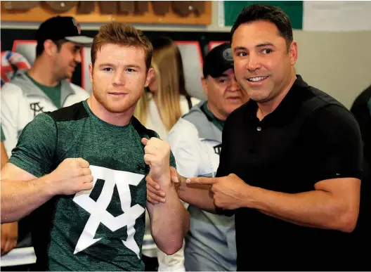  ?? Photo: SEAN M. HAFFEY/GETTY IMAGES ?? SOUR GRAPES? De La Hoya was not impressed with Canelo’s recent choice of opponent