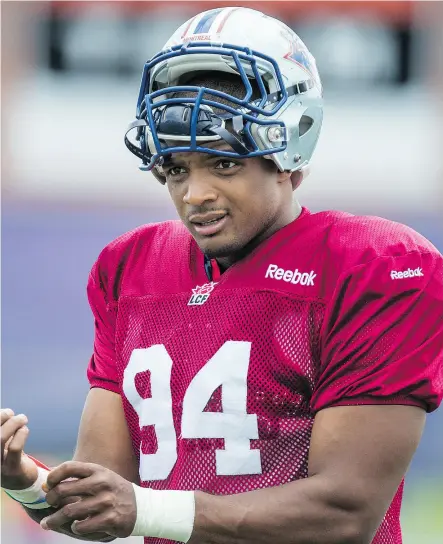  ?? DARIO AYALA / POSTMEDIA NEWS ?? The Montreal Alouettes made a statement about inclusiven­ess when they signed defensive end Michael Sam, the first openly gay player in the CFL. However, his stay with the team didn’t last long.