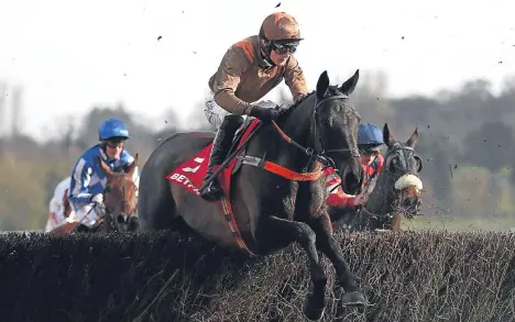  ??  ?? Regal Flow, with Sean Houlihan on board, on his way to winning the Midlands Grand National at Uttoxeter on Saturday.