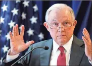  ?? AP-Robert F. Bukaty / ?? Attorney General Jeff Sessions speaks in Portland, Maine.