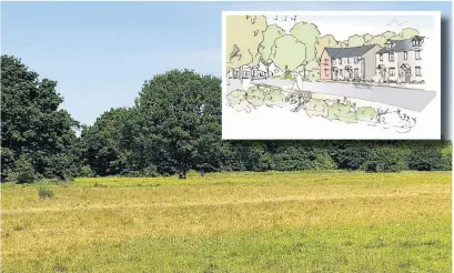  ??  ?? Mirrlees Fields in Stockport and (inset) an artist’s impression of how some of the homes could look