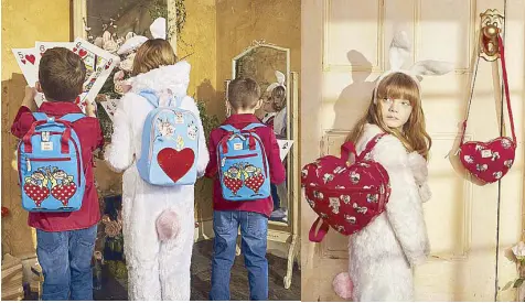  ??  ?? We heart these: Cath Kidston’s new Alice Hearts print has been playfully placed on kids’ backpacks and handbags.