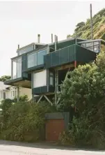  ??  ?? ABOVE LEFT Jhana and her husband, Simon Pannett, moved into their split-level 1970s home four years ago and love it for its unconventi­onal spaces and sweeping view of Wellington’s wild south coast.