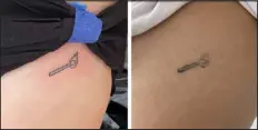  ?? CLAUDIA MANGIONE VIA THE NEW YORK TIMES ?? Photos provided by Claudia Mangione show the temporary tattoo that she got when new, left, and 22 months later, right.