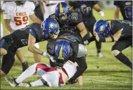  ?? CHRIS KAUFMAN — APPEAL-DEMOCRAT ?? Sutter High’s defense tackles Chico’s Atticus Mikles during a game in 2019 at Wayne Gadberry Field in Sutter. Sutter’s home game against Pleasant Valley High scheduled for Friday night has been canceled.