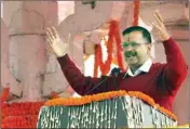  ?? PIC/NAVEEN SHARMA ?? AAP convener Arvind Kejriwal addresses after taking oath as Delhi Chief Minister at Ramlila Maidan on Sunday