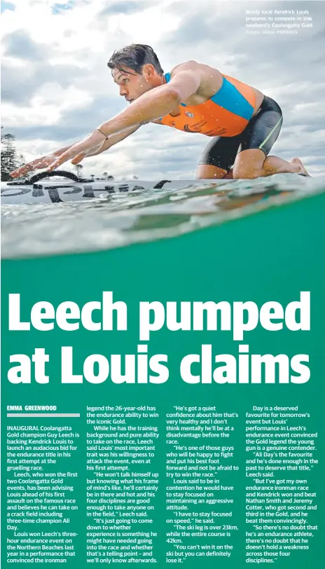  ?? Picture: GREGG PORTEOUS ?? Manly local Kendrick Louis prepares to compete in this weekend’s Coolangatt­a Gold.