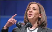  ?? (AFP) ?? US Vice President Kamala Harris addresses a reception for the Pennsylvan­ia Democratic Party in Philadelph­ia on Friday