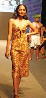  ?? Photo: Simione Haravanua ?? A model wearing the gold and sliver collection­s from designer Pacific islands Art.