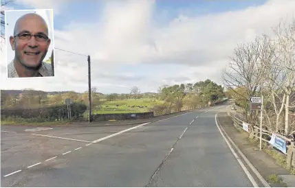  ??  ?? The A523 in Rudyard, near Leek, where 56-year-old Mark Oarton, inset, died in a road collision.