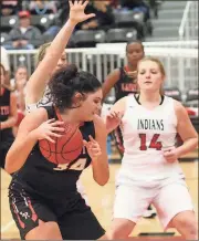  ??  ?? LaFayette center S.J. Oxford backs in against the Chattooga defense during a tournament game last week. (Photo by Scott Herpst)