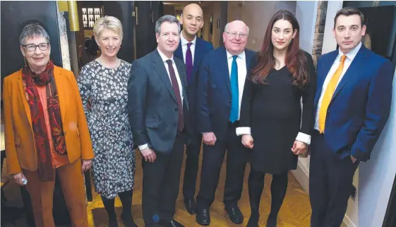  ?? Pictures: AFP ?? Former Labour Party MPs (from left) Ann Coffey, Angela Smith, Chris Leslie, Chuka Umunna, Mike Gapes, Luciana Berger and Gavin Shuker and (below) Labour Leader Jeremy Corbyn is flanked by colleagues Dawn Butler and Dan Carden.
